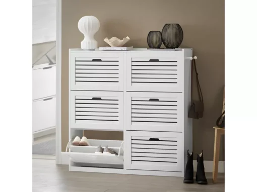 SoBuy Meuble à Chaussures à 6 Abattants, Meuble De Rangement à Chaussures, Armoire à Chaussures Coffre De Rangement Avec 2 Crochets, Grande Capacité Pour Entree, Couloir, 115x30x112 Cm, FSR145-W -Meilleur Meubles Magasin meuble de rangement 23171755