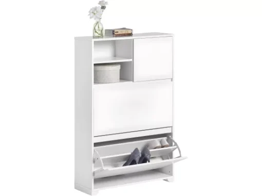Meuble à Chaussures, Armoire à Chaussures, 2 Compartiments Ouverts Et 1 Porte Blanc, FSR111-W -Meilleur Meubles Magasin meuble de rangement 23913125