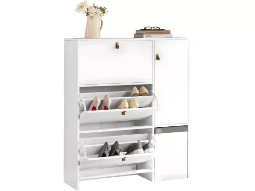 Meuble De Rangement à Chaussures Armoire à Chaussures Commode à Chaussures 3 Abattants, FSR107-W -Meilleur Meubles Magasin meuble de rangement 23918249