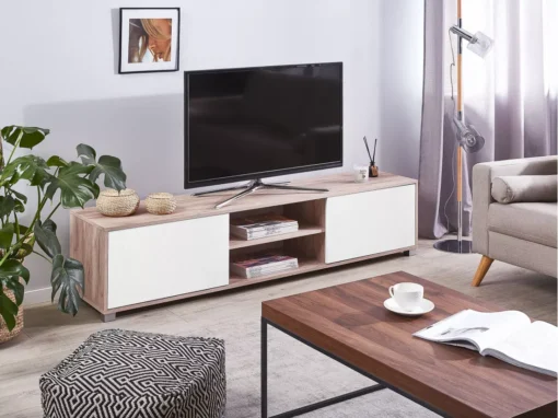 Meuble TV Blanc Et En Bois Clair LINCOLN -Meilleur Meubles Magasin meuble tv 16197873
