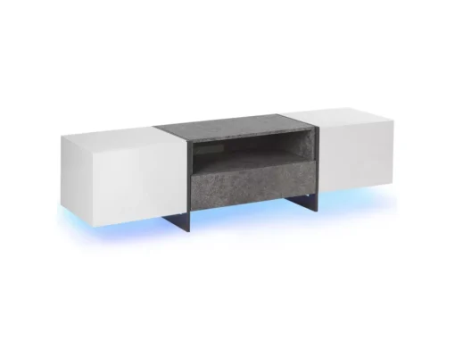 Meuble TV Blanc Et Gris Béton Avec éclairage LED RUSSEL -Meilleur Meubles Magasin meuble tv 16197939