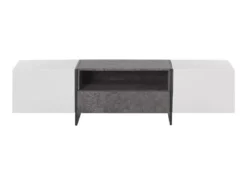 Meuble TV Blanc Et Gris Béton Avec éclairage LED RUSSEL -Meilleur Meubles Magasin meuble tv 16197947
