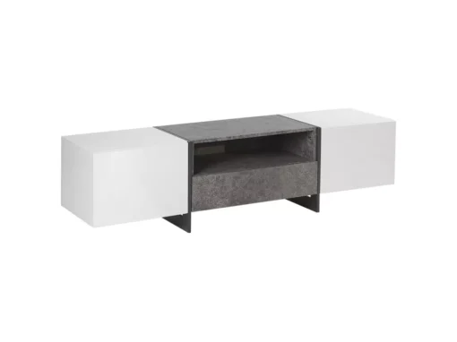 Meuble TV Blanc Et Gris Béton Avec éclairage LED RUSSEL -Meilleur Meubles Magasin meuble tv 16197949