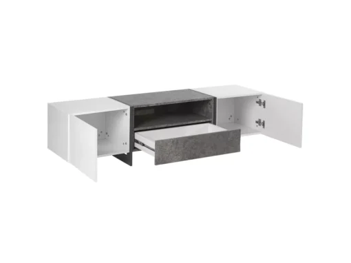 Meuble TV Blanc Et Gris Béton Avec éclairage LED RUSSEL -Meilleur Meubles Magasin meuble tv 16197951