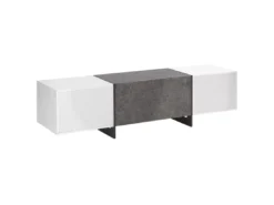 Meuble TV Blanc Et Gris Béton Avec éclairage LED RUSSEL -Meilleur Meubles Magasin meuble tv 16197953