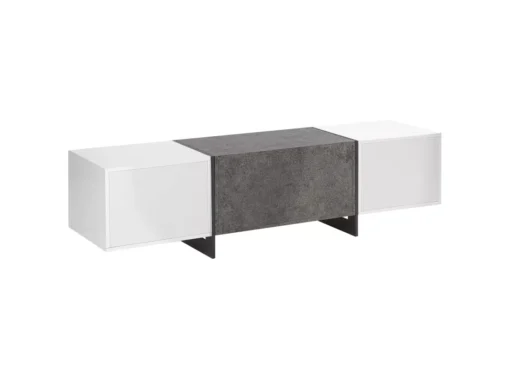 Meuble TV Blanc Et Gris Béton Avec éclairage LED RUSSEL -Meilleur Meubles Magasin meuble tv 16197953