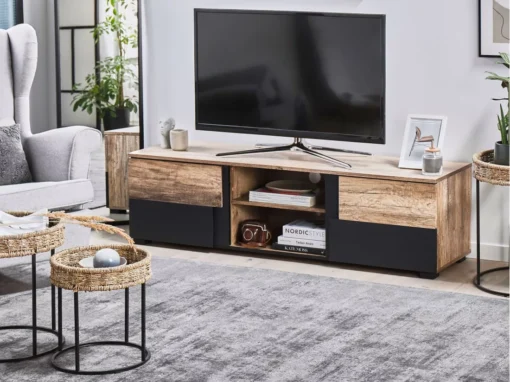 Meuble TV Effet Bois Clair / Noir STERLING -Meilleur Meubles Magasin meuble tv 16198259