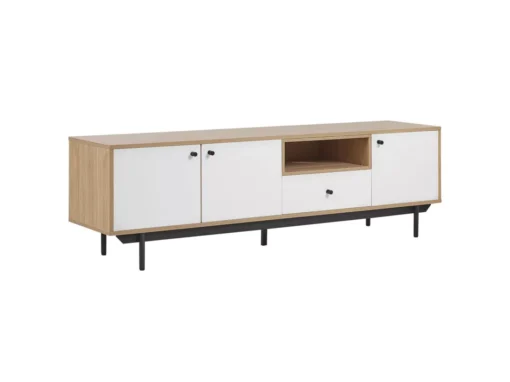 Meuble TV Effet Bois Clair / Blanc ITACA -Meilleur Meubles Magasin meuble tv 16199219