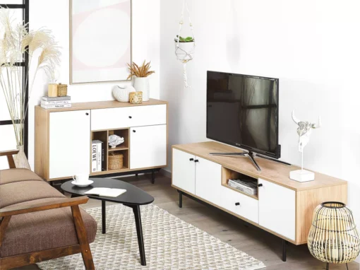 Meuble TV Effet Bois Clair / Blanc ITACA -Meilleur Meubles Magasin meuble tv 16199221