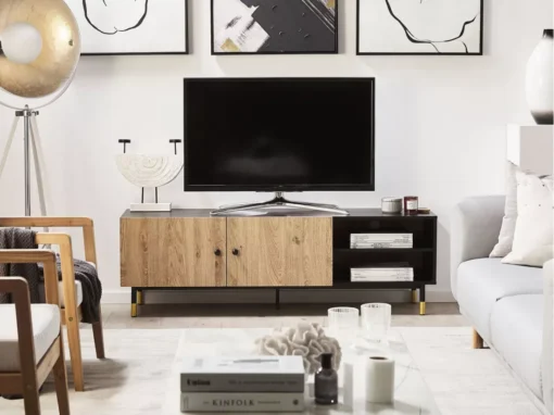 Meuble TV Effet Bois Clair / Noir ABILEN -Meilleur Meubles Magasin meuble tv 16670621