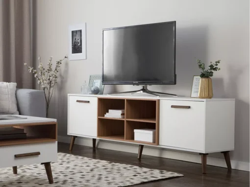 Meuble TV En Bois Blanc Et Marron ALLOA -Meilleur Meubles Magasin meuble tv 16670759