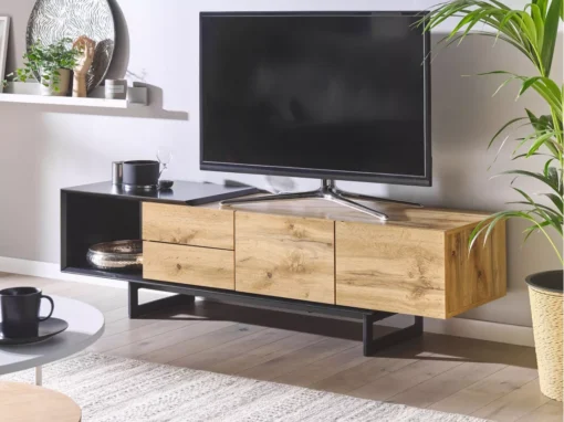 Meuble TV Design Effet Bois Clair / Noir FIORA -Meilleur Meubles Magasin meuble tv 16670779