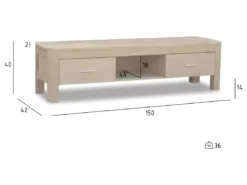 Meuble TV Paris Avec 2 Tiroirs Et 1 Niche - Chêne Massif Et MDF - Naturel -Meilleur Meubles Magasin meuble tv 18875761