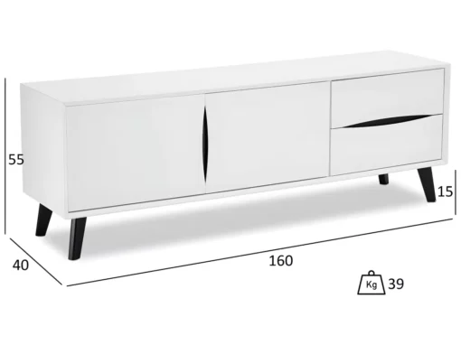 Meuble TV Lyon Avec 2 Portes Et 2 Tiroirs - MDF Et Bois - Blanc -Meilleur Meubles Magasin meuble tv 18875891