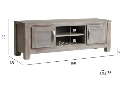 Meuble TV Alaska Avec 2 Portes Et 2 Niches - Acacia Massif Et MDF - Marron -Meilleur Meubles Magasin meuble tv 18875925