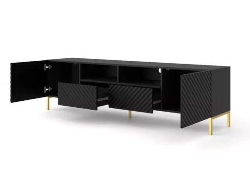 Meuble TV SURF 200 Cm 2D2S Fraisé Noir Matpieds En Métal Doré -Meilleur Meubles Magasin meuble tv 19535867
