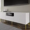 Meuble TV SURF 150 Cm 2D1S Fraisé Blanc Matpieds En Métal Doré -Meilleur Meubles Magasin meuble tv 19535943