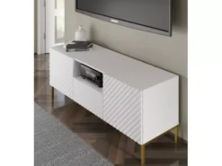 Meuble TV SURF 150 Cm 2D1S Fraisé Blanc Matpieds En Métal Doré -Meilleur Meubles Magasin meuble tv 19535947