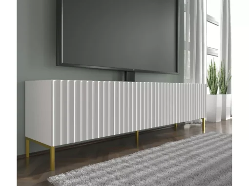 Meuble TV WAVE 200 Cm 4D Fraisé Blanc Matpieds En Métal Doré -Meilleur Meubles Magasin meuble tv 21214323
