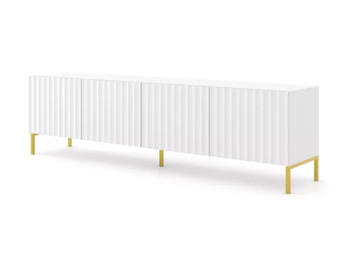 Meuble TV WAVE 200 Cm 4D Fraisé Blanc Matpieds En Métal Doré -Meilleur Meubles Magasin meuble tv 21214325