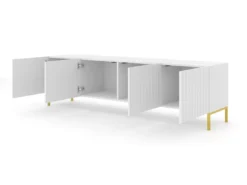 Meuble TV WAVE 200 Cm 4D Fraisé Blanc Matpieds En Métal Doré -Meilleur Meubles Magasin meuble tv 21214327