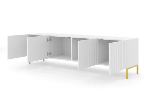 Meuble TV WAVE 200 Cm 4D Fraisé Blanc Matpieds En Métal Doré -Meilleur Meubles Magasin meuble tv 21214327