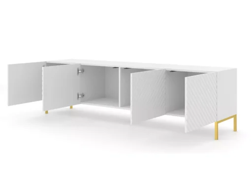 Meuble TV SURF 200 Cm 4D Fraisé Blanc Matpieds En Métal Doré -Meilleur Meubles Magasin meuble tv 21214331