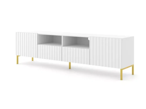 Meuble TV WAVE 200 Cm 2D2S Blanc Mat Pieds En Métal Doré -Meilleur Meubles Magasin meuble tv 21214337