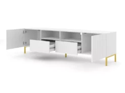 Meuble TV WAVE 200 Cm 2D2S Blanc Mat Pieds En Métal Doré -Meilleur Meubles Magasin meuble tv 21214339