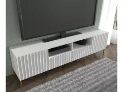 Meuble TV WAVE 200 Cm 2D2S Blanc Mat Pieds En Métal Doré -Meilleur Meubles Magasin meuble tv 21214341
