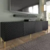 Meuble TV SURF 200 Cm 4D Fraisé Noir Matpieds En Métal Doré -Meilleur Meubles Magasin meuble tv 21214359
