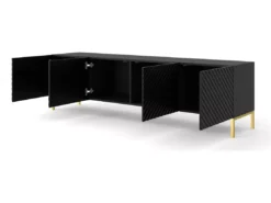 Meuble TV SURF 200 Cm 4D Fraisé Noir Matpieds En Métal Doré -Meilleur Meubles Magasin meuble tv 21214363