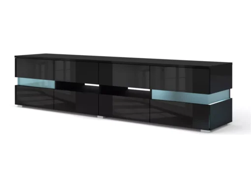 Meuble TV VIPER 186 Cm Panneau MDF Noir Mat / Noir Brillant + éclairage LED -Meilleur Meubles Magasin meuble tv 21771887