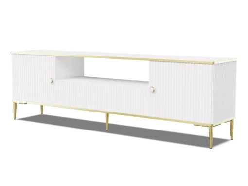 Meuble TV PETRA 180 Cm 2D1S Blanc Mat Avec Pieds Dorés -Meilleur Meubles Magasin meuble tv 21771913