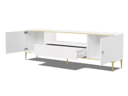Meuble TV PETRA 180 Cm 2D1S Blanc Mat Avec Pieds Dorés -Meilleur Meubles Magasin meuble tv 21771915