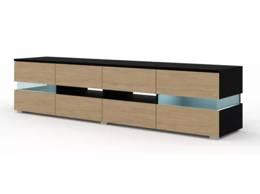 Meuble TV VIPER 186 Cm Panneau MDF Noir Mat / Chêne Stone + éclairage LED -Meilleur Meubles Magasin meuble tv 21771957