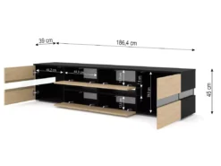 Meuble TV VIPER 186 Cm Panneau MDF Noir Mat / Chêne Stone + éclairage LED -Meilleur Meubles Magasin meuble tv 21771961