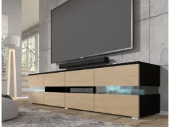 Meuble TV VIPER 186 Cm Panneau MDF Noir Mat / Chêne Stone + éclairage LED -Meilleur Meubles Magasin meuble tv 21771963