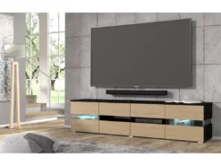 Meuble TV VIPER 186 Cm Panneau MDF Noir Mat / Chêne Stone + éclairage LED -Meilleur Meubles Magasin meuble tv 21771965