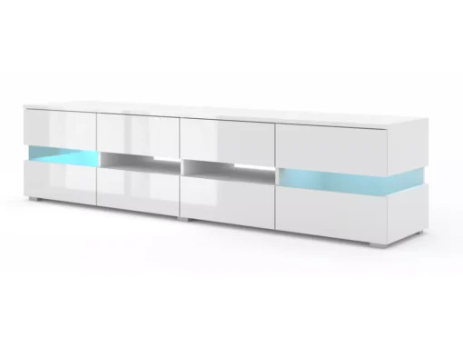 Meuble TV VIPER 186 Cm Panneau MDF Blanc Mat / Blanc Brillant + éclairage LED -Meilleur Meubles Magasin meuble tv 21771969