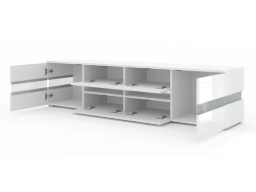 Meuble TV VIPER 186 Cm Panneau MDF Blanc Mat / Blanc Brillant + éclairage LED -Meilleur Meubles Magasin meuble tv 21771971