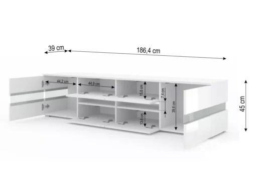 Meuble TV VIPER 186 Cm Panneau MDF Blanc Mat / Blanc Brillant + éclairage LED -Meilleur Meubles Magasin meuble tv 21771973