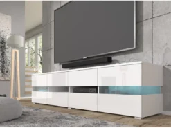 Meuble TV VIPER 186 Cm Panneau MDF Blanc Mat / Blanc Brillant + éclairage LED -Meilleur Meubles Magasin meuble tv 21771975