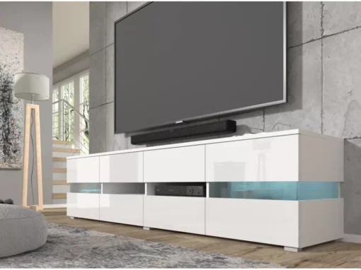 Meuble TV VIPER 186 Cm Panneau MDF Blanc Mat / Blanc Brillant + éclairage LED -Meilleur Meubles Magasin meuble tv 21771975