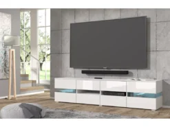 Meuble TV VIPER 186 Cm Panneau MDF Blanc Mat / Blanc Brillant + éclairage LED -Meilleur Meubles Magasin meuble tv 21771977