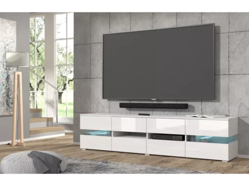 Meuble TV VIPER 186 Cm Panneau MDF Blanc Mat / Blanc Brillant + éclairage LED -Meilleur Meubles Magasin meuble tv 21771977