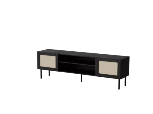Meuble TV YUCCA 180 Cm Noir Mat / Rotin Calabria -Meilleur Meubles Magasin meuble tv 21867381