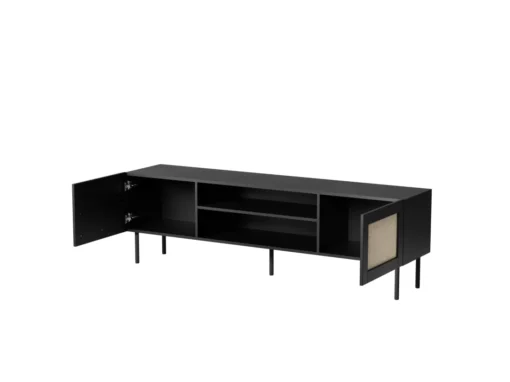 Meuble TV YUCCA 180 Cm Noir Mat / Rotin Calabria -Meilleur Meubles Magasin meuble tv 21867385