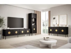 Meuble TV PALACE 200 Cm 4D Noir Mat / Chêne Craft -Meilleur Meubles Magasin meuble tv 21867423