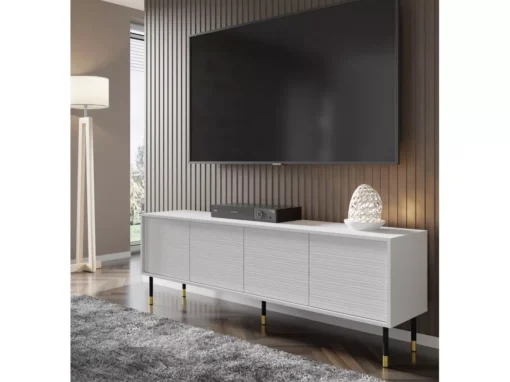 Meuble TV SHERWOOD 4D 180 Cm Fraisé Sur Pieds Blanc Mat -Meilleur Meubles Magasin meuble tv 23499623